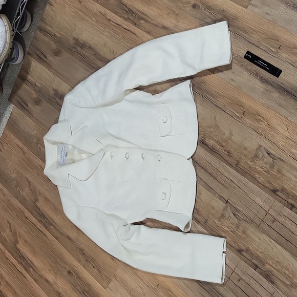 TAHARI ARTHUR S. LEVINE Cream Winter White Viscose Woven Blazer Jacket - Picture 2 of 15